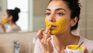 Remove upper lip pigmentation with Turmeric and Milk Paste