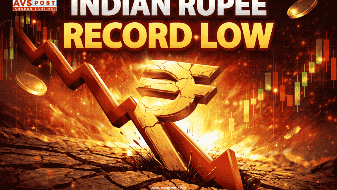 Indian rupee record low of 93.94 against the US Dollar amid Middle East tensions.