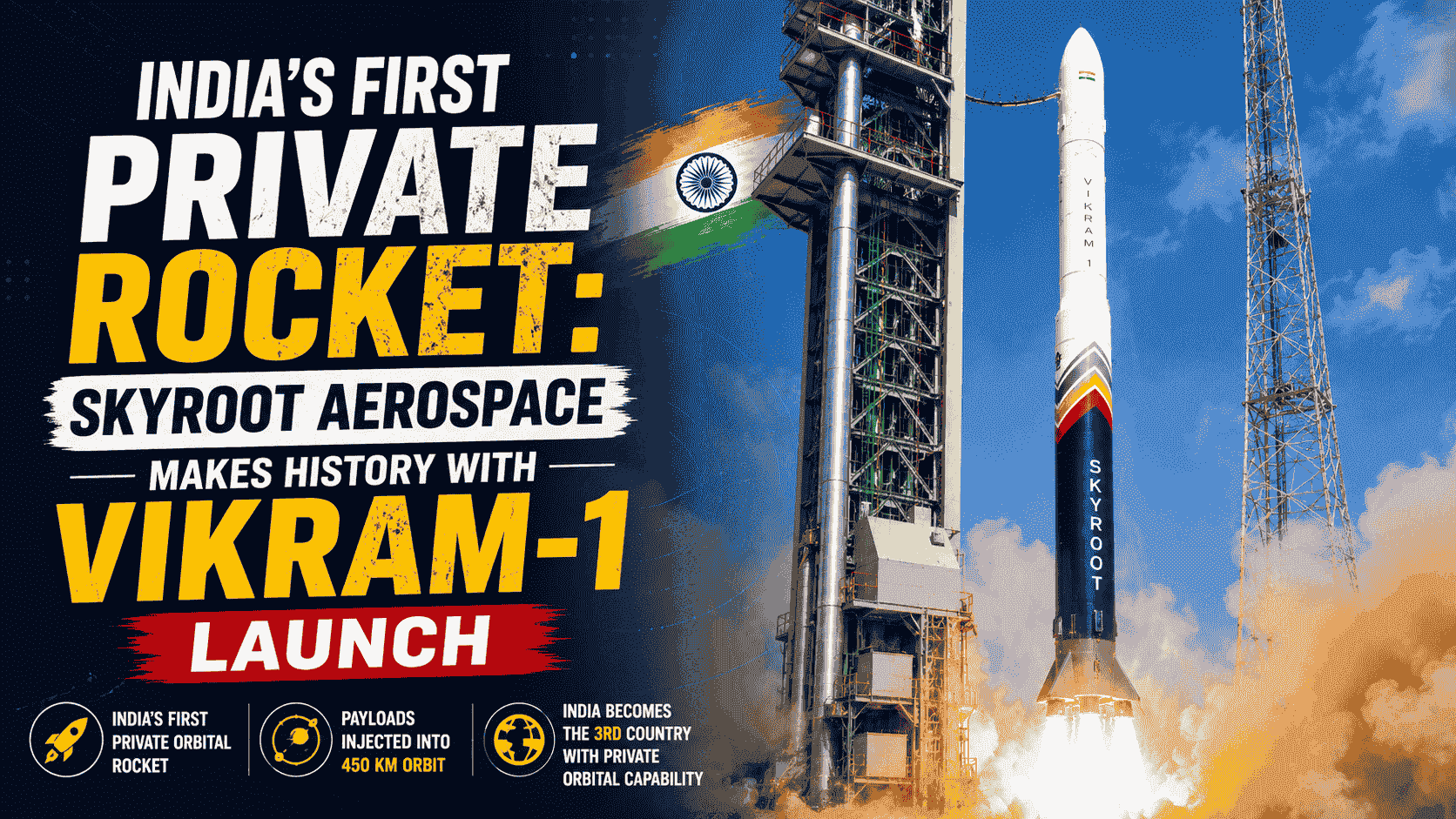 India’s First Private Rocket : Skyroot Aerospace Makes History with Vikram-1 Launch