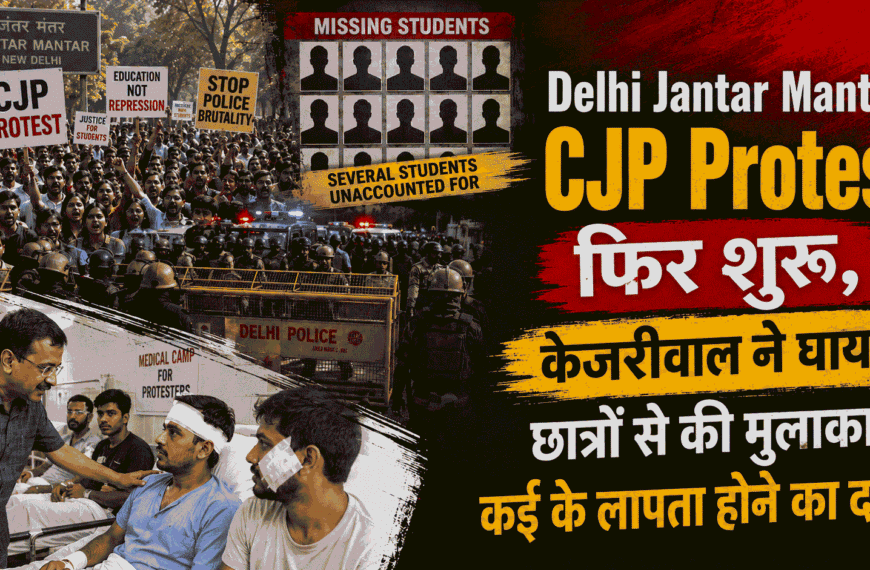 Delhi Jantar Mantar CJP Protest resume ; Kejriwal meets injured students; claims made that several are missing.