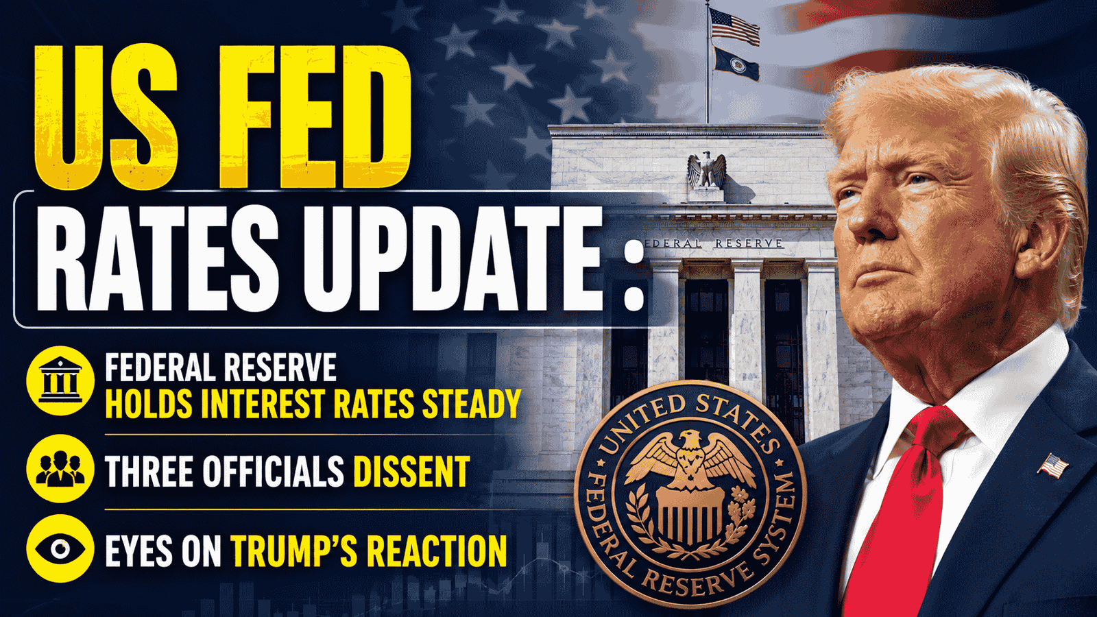 US Fed Rates Update : Federal Reserve Holds Interest Rates Steady, Three Officials Dissent; Eyes on Trump’s Reaction