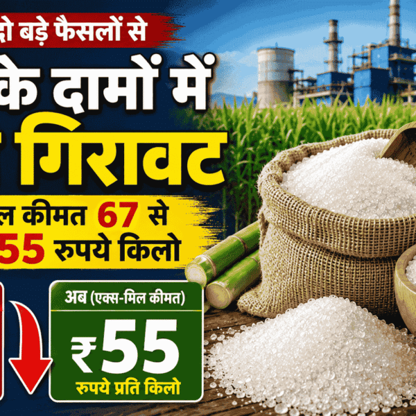 Sugar Rates Fall : सरकार के दो बड़े फैसलों से चीनी के दामों में भारी गिरावट, एक्स-मिल कीमत 67 से घटकर 55 रुपये किलो