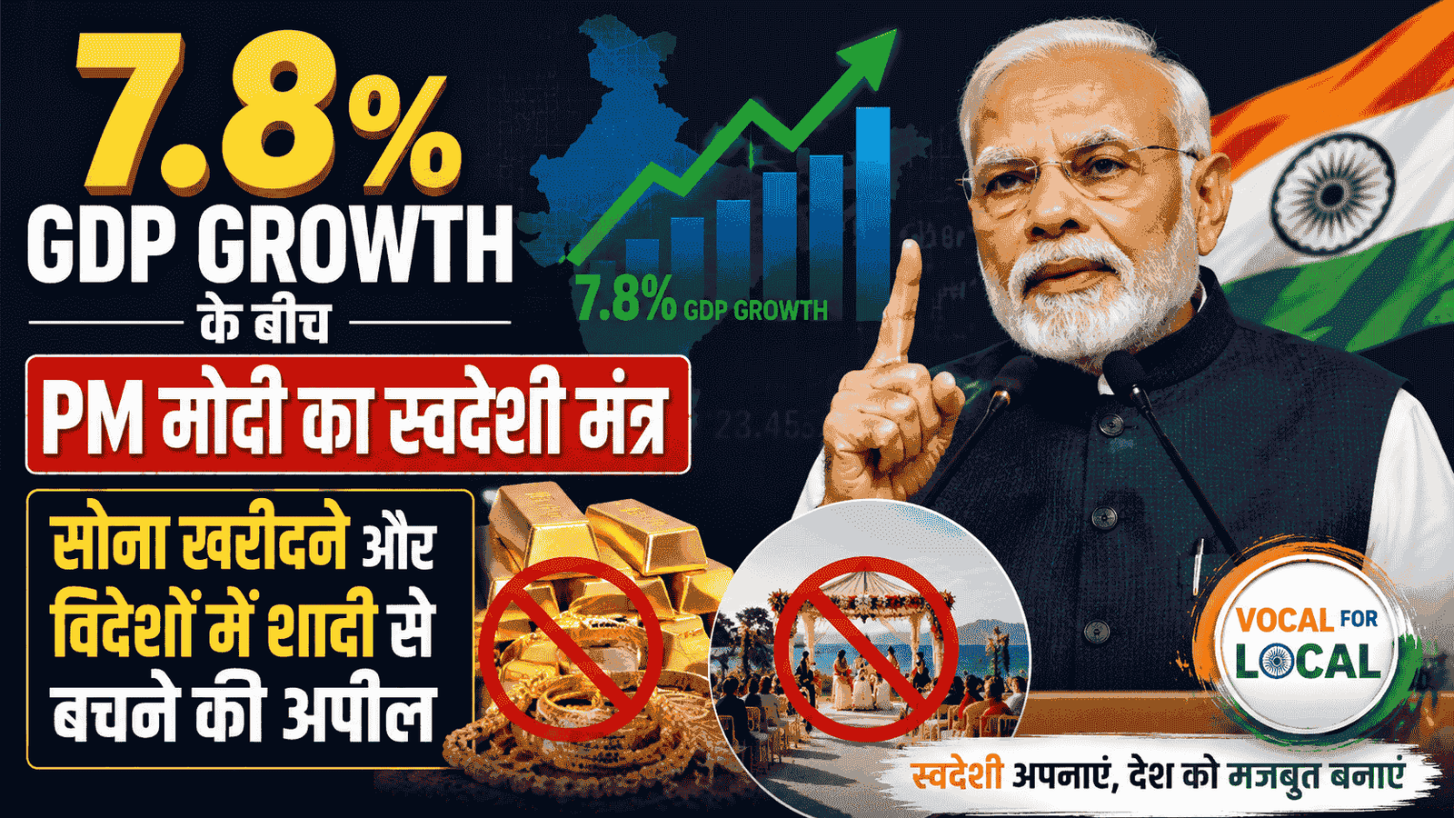 7.8% GDP Growth के बीच PM मोदी का स्वदेशी मंत्र : सोना खरीदने और विदेशों में शादी से बचने की अपील
